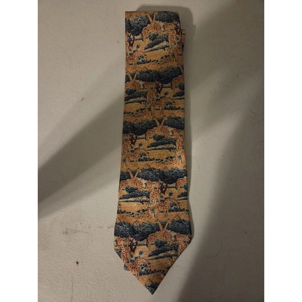 Vintage Endangered Species Silk Neck Tie Giraffes Savanna Wildlife Safari 56